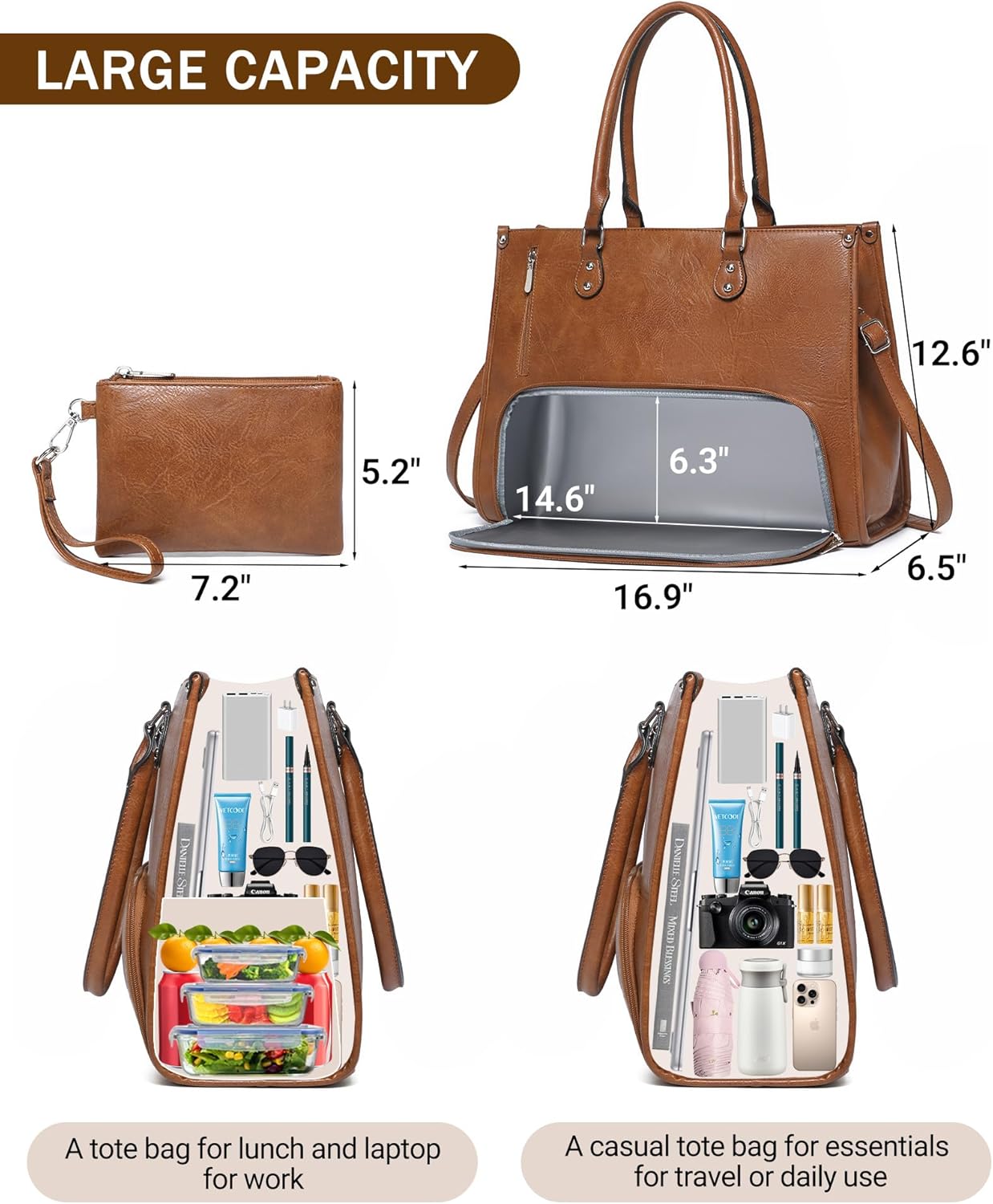 Leather Work Bag Laptop - Bolsa Tote 2 em 1 para