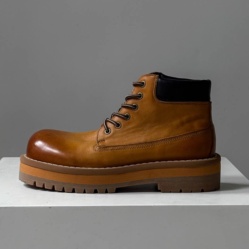 Leatherwork Boots - Botas masculinas estilo britânico, marrom, retrô,