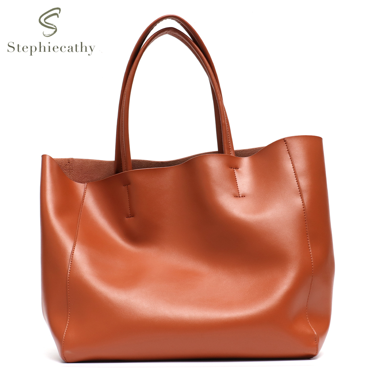 Leather Work Handbag - Bolsa tote grande minimalista feminina, bolsa