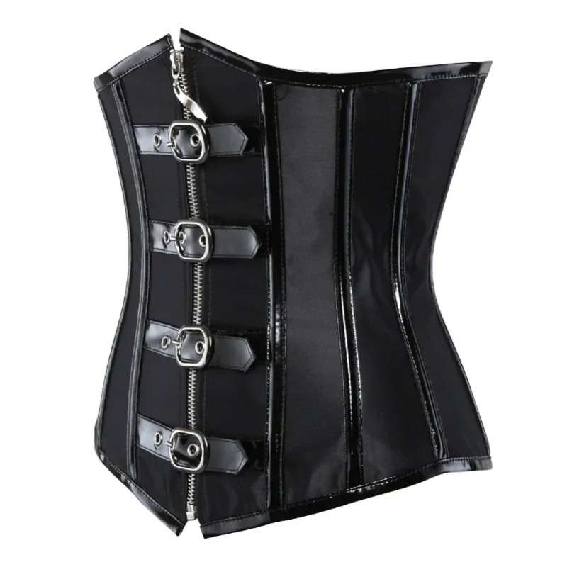 Leather Workout Belt - Cinta Modeladora Gótica Underbust com Zíper,