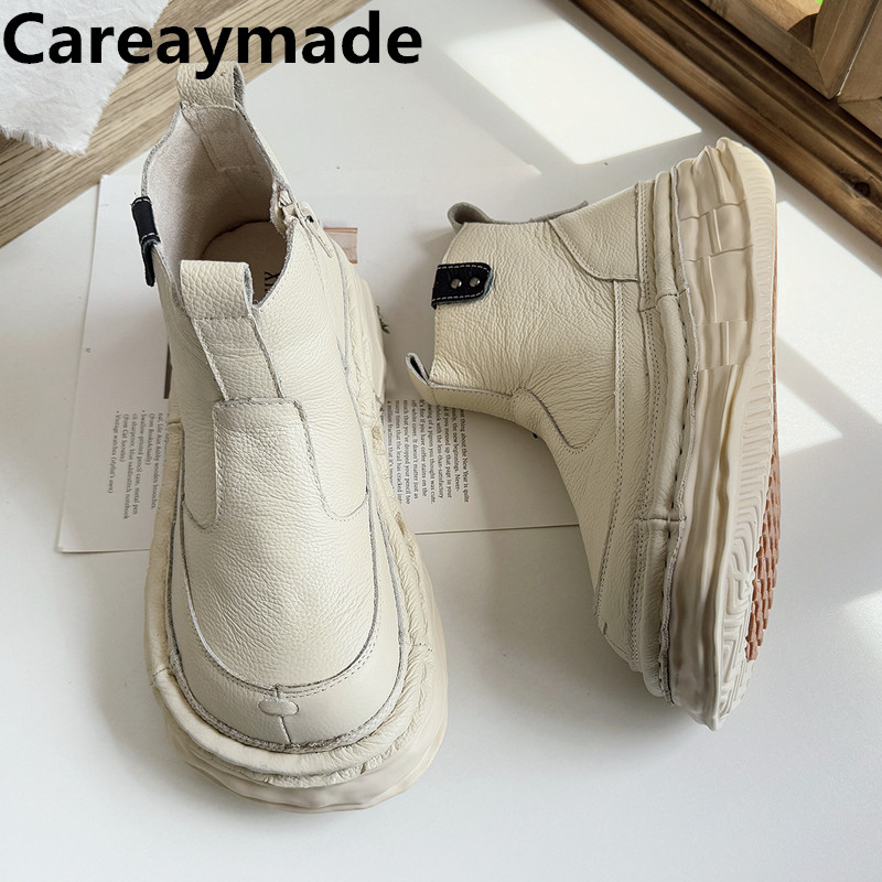 Leather Work Flats - Careaymade - Botas femininas de couro