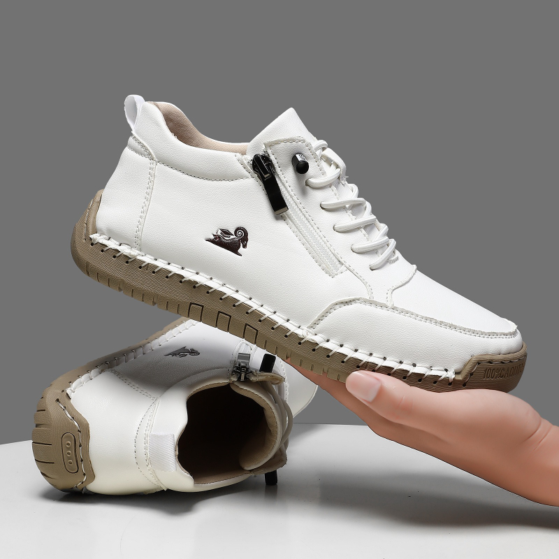 Leather Work Flats - Tênis feminino de couro artesanal sapatos
