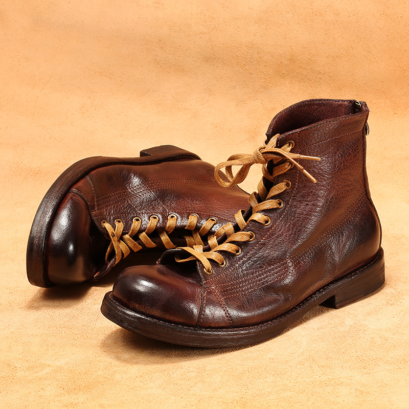 Botas masculinas de couro de c - Leather Work Flats avaliação e preço