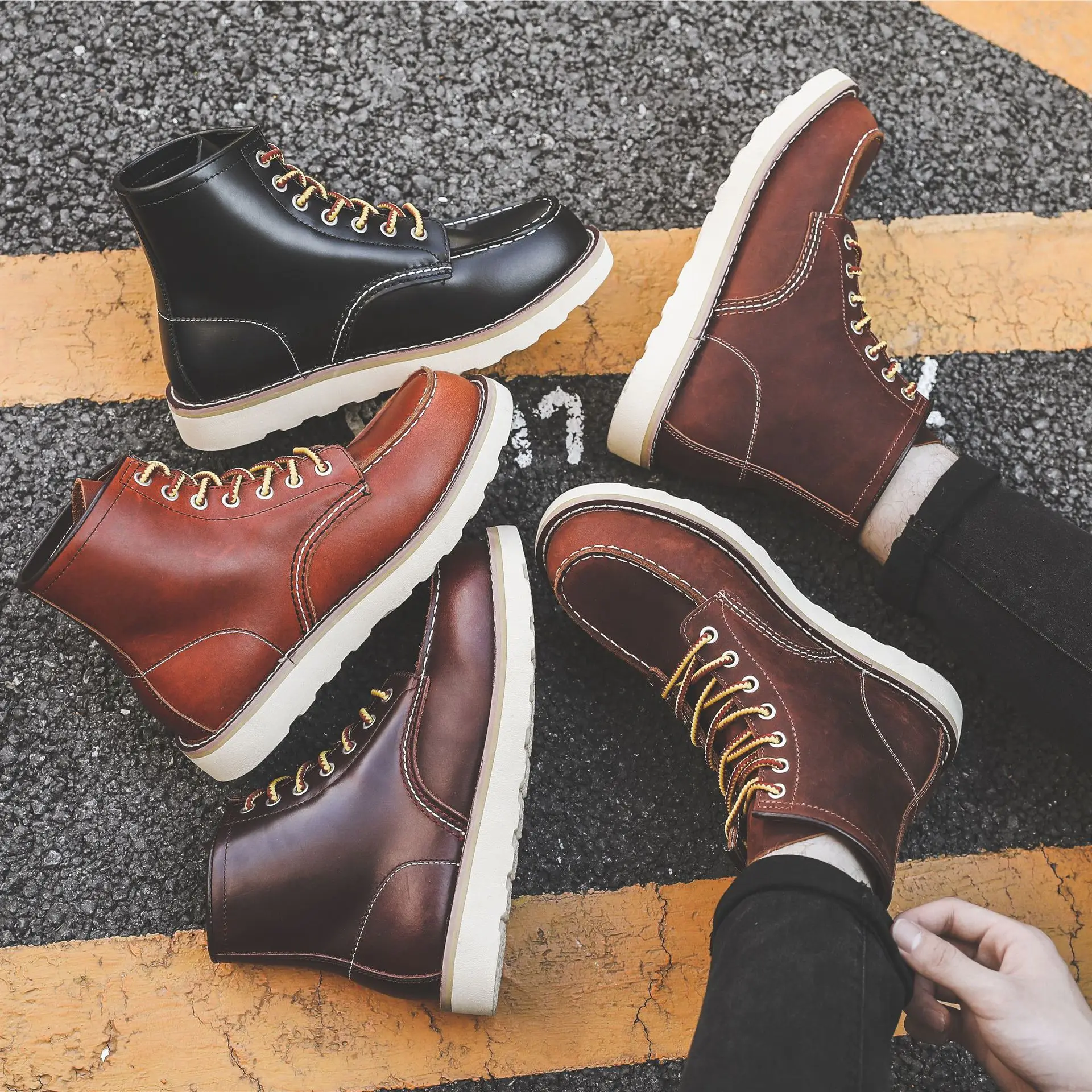 Homens primavera inverno sapat - Leatherwork Boots avaliação e preço
