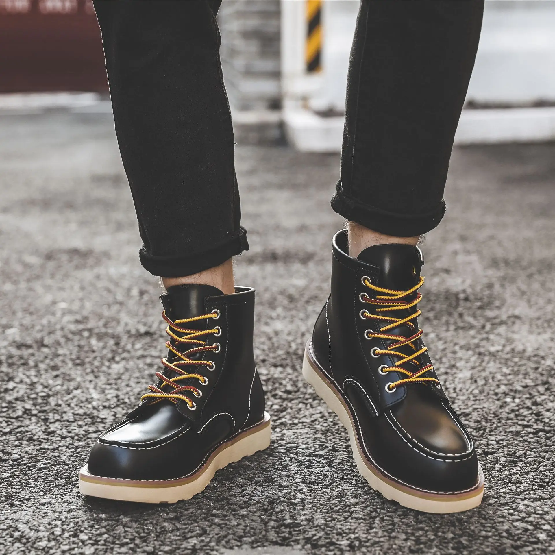 Homens primavera inverno sapat - Leatherwork Boots avaliação e preço