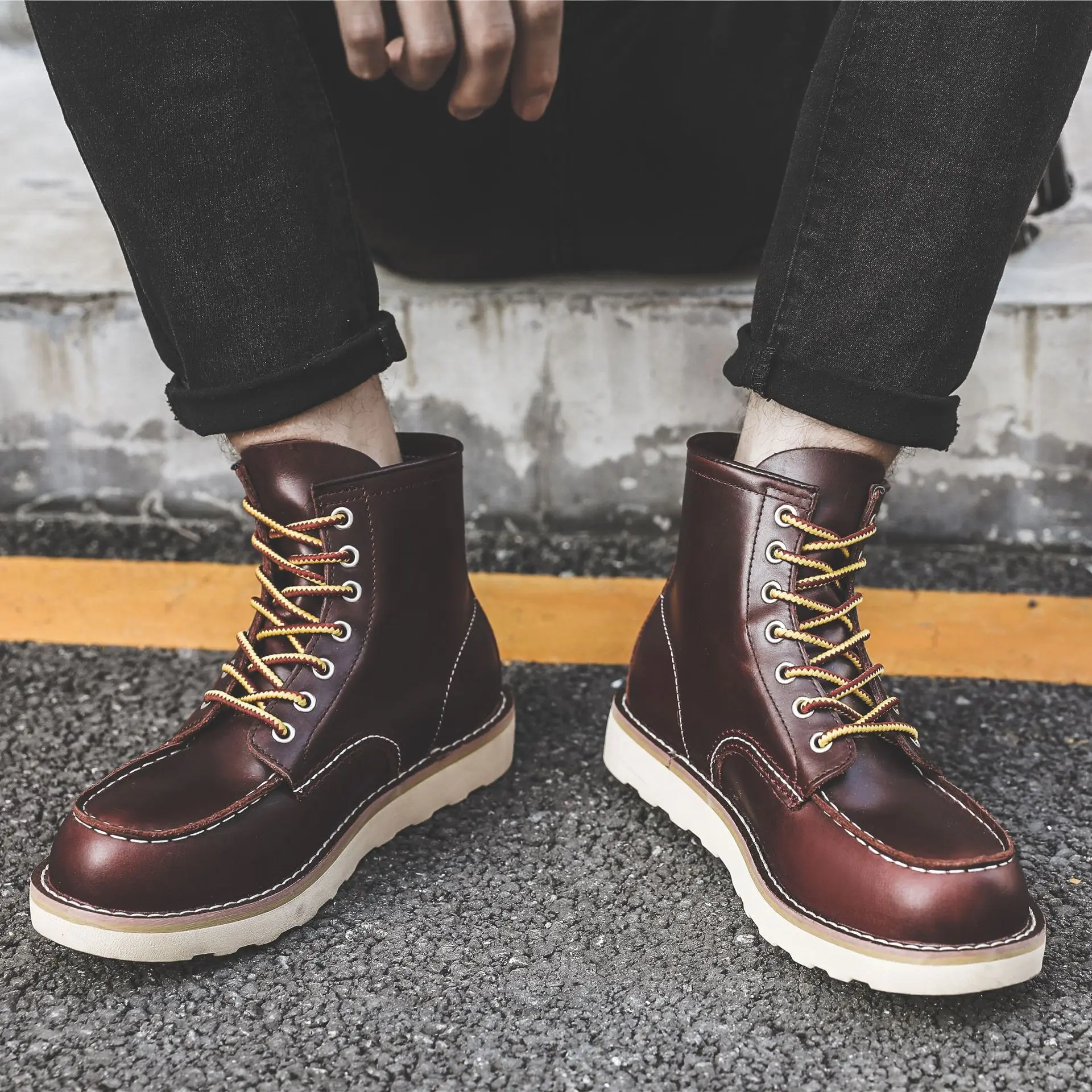 Homens primavera inverno sapat - Leatherwork Boots avaliação e preço