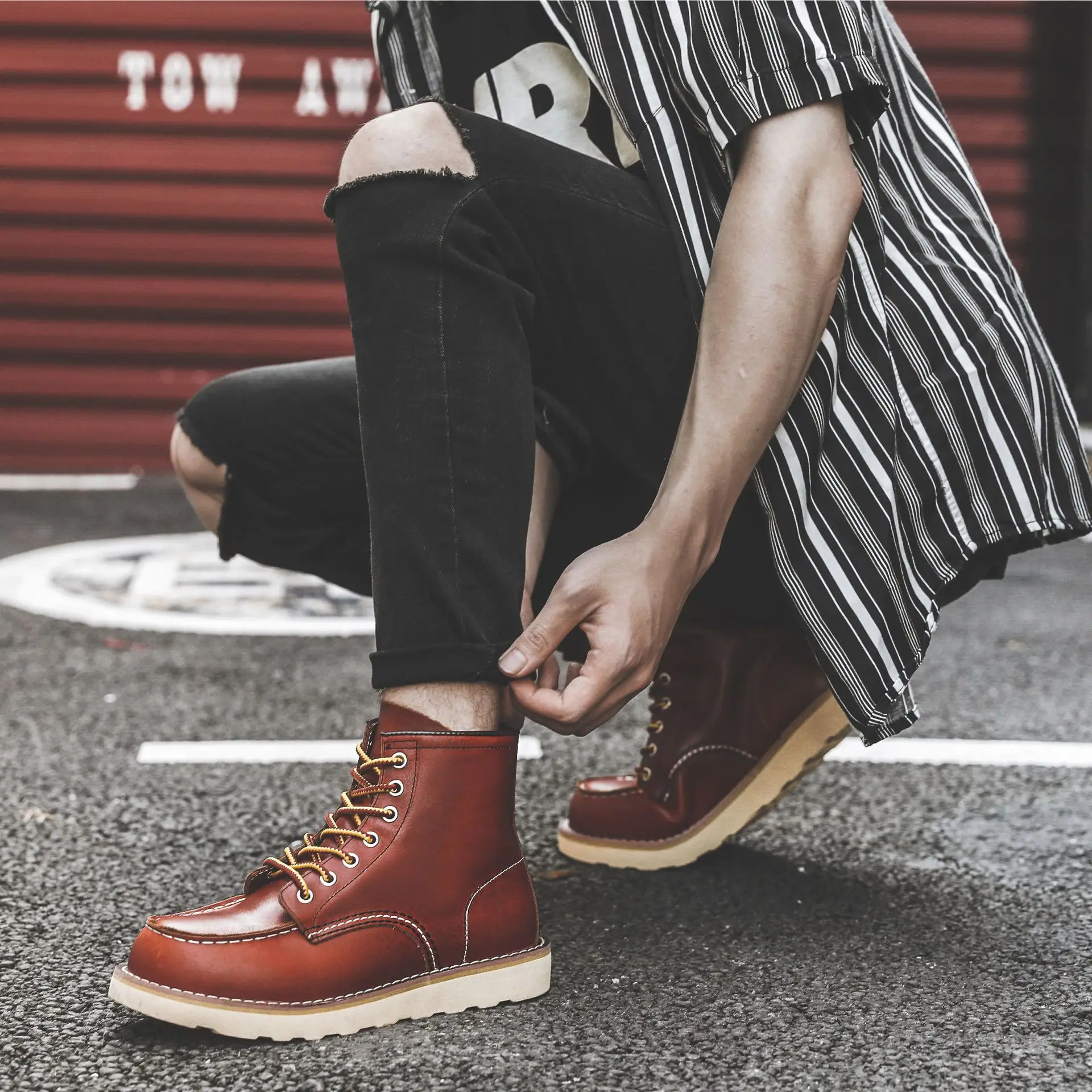 Homens primavera inverno sapat - Leatherwork Boots avaliação e preço